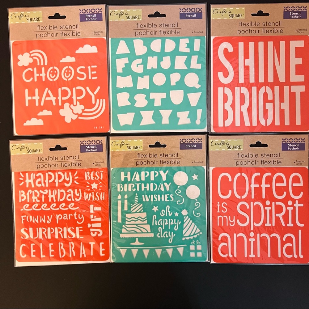 🆕 Set of 6 Flexible Craft Stencils – Inspirational & Alphabet Designs